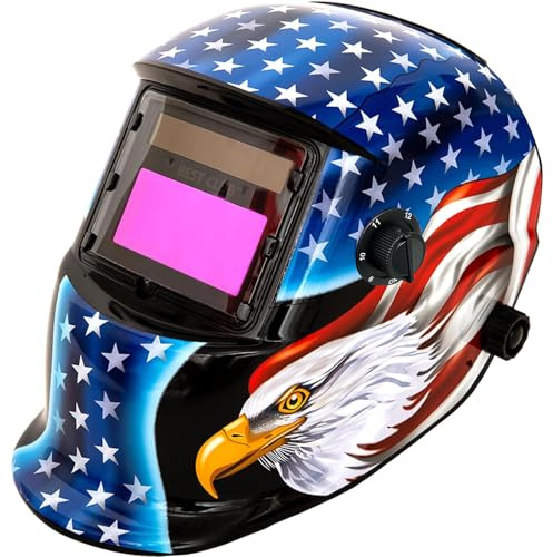 Schweißhelm, automatische Verdunkelung: BESTCLUB echte Farbe, solarbetriebene Haube mit verstellbarem Schattenbereich 4/9–13 für MIG TIG Arc Schweißermaske (Flaggenadler)