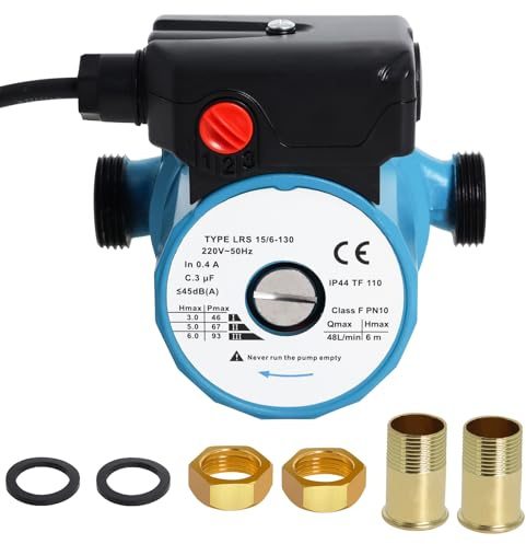 Gekufa Umwälzpumpe LRS15/6-130, Umwälzpumpe 220 V, Umwälzpumpe für Warmwasser, Sanitär, drei Geschwindigkeitsstufen, 46/67/93 W, Zirkulator, Zentralheizung, max. Kopf 6 m
