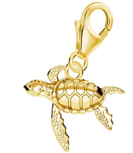 Schildkröte Karabiner Charm Anhänger 925 Sterling Silber Gelbgold vergoldet