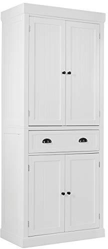 GIANTEX Aufbewahrungsschrank, Mehrzweckschrank mit 1 Schublade & 4 Türen, 76 x 40 x 183,5 cm Hochschrank für Küche, Wohnzimmer & Badezimmer, Badschrank aus Holz (Weiß)
