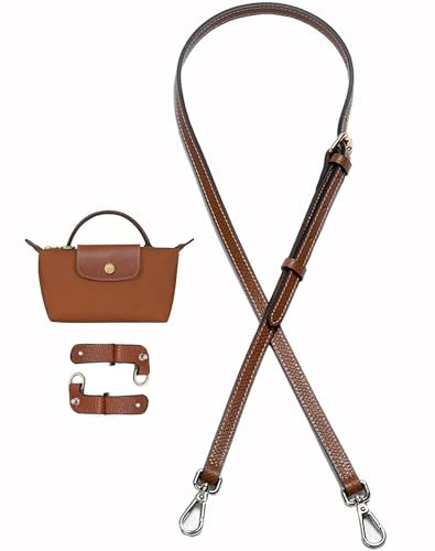 Umiup Schultergurt für Longchamp Mini aus Leder für Damen Taschen, Schulterriemen Gurt Strap für Long Champ Le Pliage Bag, Taschengurt Gurt Verlängerung (Brown+Silver B)