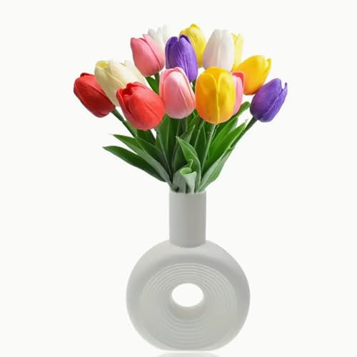 Deggelbam 12x Künstliche Bunte Tulpen | Tulpenstrauß | Blumenstrauss | Ostern Frühling Seidenblumen | 32cm Länge | Sehen aus wie echt (OHNE Vase, ohne Deko)