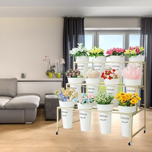 KEPMOGOH Moderne Étagère À Fleurs, Porte Plante Fer Forgé, Support Plantes De 3 Niveaux Pour Extérieur - Support Porte Pots De Fleurs Décorative De Rangement Pour Jardin Balcon(C)