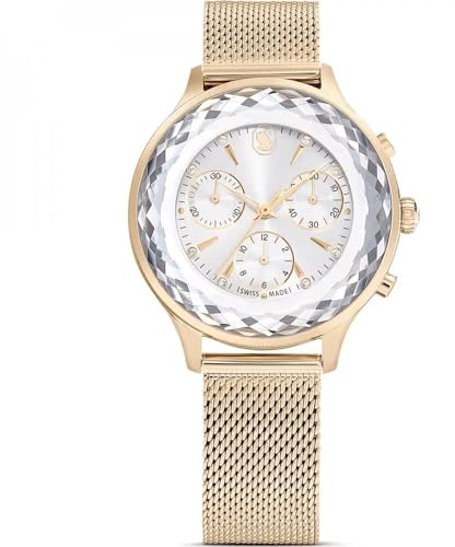 Swarovski Nova Chrono klocka, schweizisk tillverkad, metallarmband, guldton, champagneguldfärgad finish
