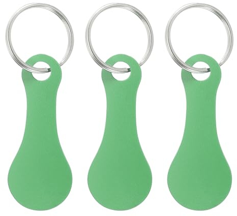 PATIKIL Shopping Trolley Token Key Ring, 3 Pack 2.2 Inch Stainless Steel Cart Remover Unlock Release Keychain for Grocery Shopping Cart, Green