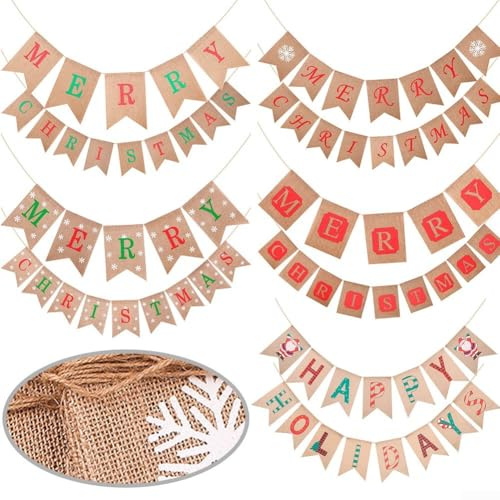 Cartel festivo de arpillera de Feliz Navidad, perfecto para sala de estar o mesa de comedor (T2-13)