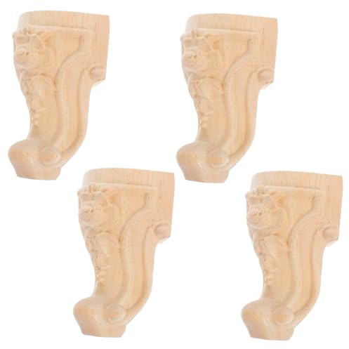 CONGARTENO Gambe per Mobili 4pezzi Intagliate in Legno di Gomma Stile Rosa Beige Resistenti e Facili da Usare per Armadi Bagno e Mobili Tv