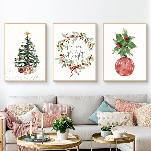 Ueiwffzo 3er Poster Set, Weihnachten Wandbilder, Christmas Decor Kunst Bilder Weihnachtsschmuck Moderne Bilder, Kunstdrucke Wanddeko Ohne Rahmen Wandposter Wohnzimmer Schlafzimmer (30x40cm)
