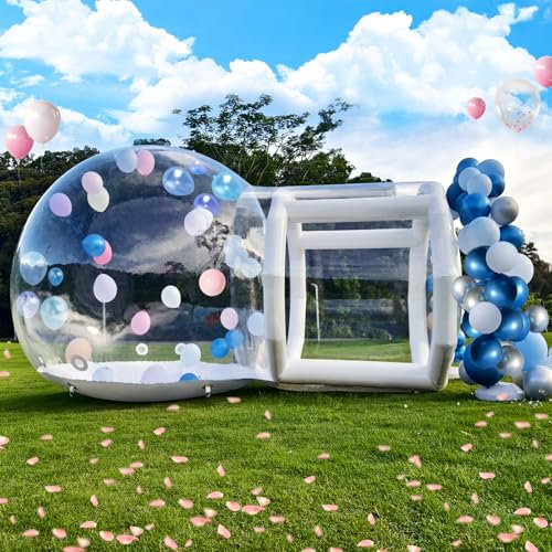 Clear Inflatable Bubble House Dome Tent with Tunnel - Includes 550W Air Blower & 600W Air Pump, Perfect for Parties & Play, Christmas (White, 13FT/4M)