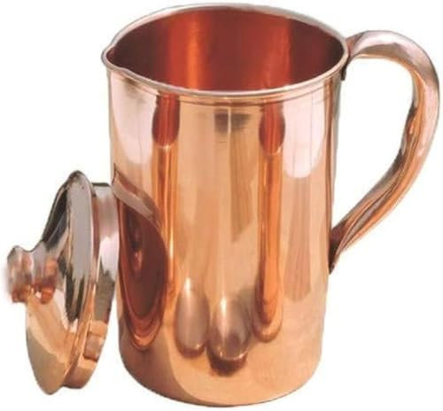 Jarra de agua de cobre puro de 2 litros, a prueba de fugas, sin costuras, acabado suave, paquete de 1