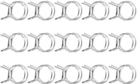sourcing map 15Pcs 20mm/0.79inch Inner Dia Double Wire Spring Hose Clamp, Stainless Steel Adjustable Spring Clips for Hose Fuel Line Silicone Tube Water Pipe Air Pipe