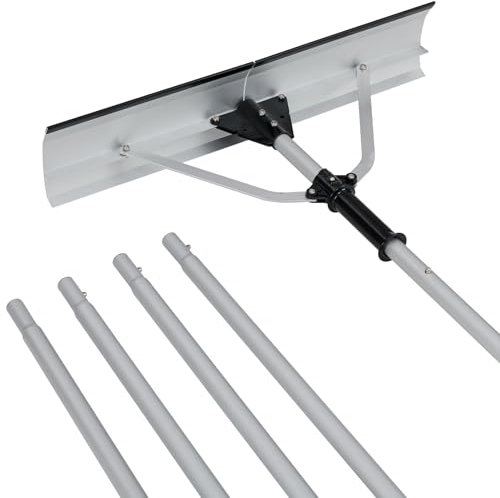 GYMAX 634 CM Rastrello da Neve Telescopico, Strumento di Spazzamento in Alluminio con 5 Aste Removibili e Manico Antiscivolo, Testa Larga e Pieghevole, Pala da Neve per Rimuovere Foglie e Detriti