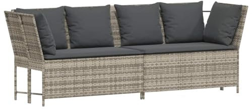 vidaXL Gartensofa mit Kissen Hellgrau Poly Rattan, Outdoor-Sofa, Gartenmöbel, modulare Outdoor-Couch, Gartensessel, Terrassenmöbel, Sofa, Loungesofa