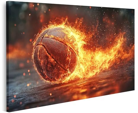 islandburner Prime Bild auf Leinwand Brennender Basketball in Flammen für Sportzimmer Sportler Sportgeschäft Bilder Wandbilder Poster