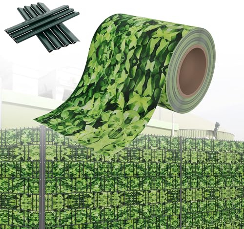 HENGMEI PVC Sichtschutzstreifen Sichtschutz Sichtschutzfolie Doppelstabmatten Zaun 35m x 19 cm mit 20 Stücke Befestigungsclipse Gartenzaun Windschutz für Zaun, Kleine-Buchsbaum
