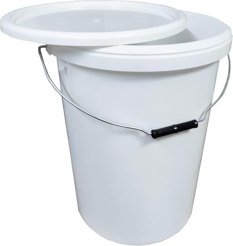 25 LITRE PLASTIC BUCKET WITH LID AND METAL HANDLE, HARD WWEARING BUCKET
