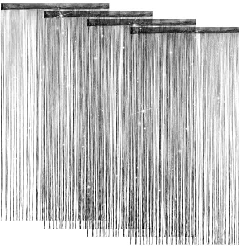 LITLANDSTAR 4 Stück Fadenvorhang Türvorhang, Glitzer Türvorhang Fensterdekoration Raumteiler Dekoration Perlenvorhang für Hochzeit Party Dekoration, 100 x 200cm (Schwarz)