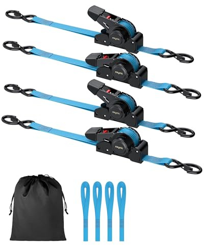 eSynic Automatisch Einziehbare Spanngurte 4er-Pack Spanngurte mit S-Haken, 320 kg Belastbarkeit, Bruchfestigkeit 1411 lbs/640 kg