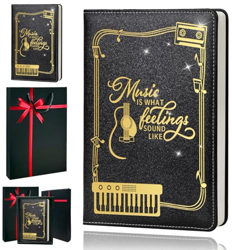 QDWXDEL Music Gift,A5 Hardcover Leather Journal for Women - 200 Pages Premium Paper Notebook,Journal Notebook for School, Work (Music Black)