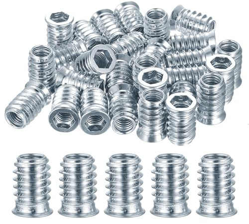 XxinXrong Lot de 80 inserts filetés M8 x 20 mm, écrous hexagonaux pour meubles – Inserts en acier en alliage de zinc pour bois/contreplaqué/chêne