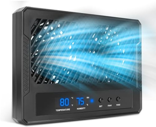 Eckpo Reptile Intelligent Double Ventilation Fan with Humidity Sensor and High-Temp Alarm, Fan Dehumidifier for Reptile Terrariums, Suitable for overly humid, Rainforest and Ecological Tanks