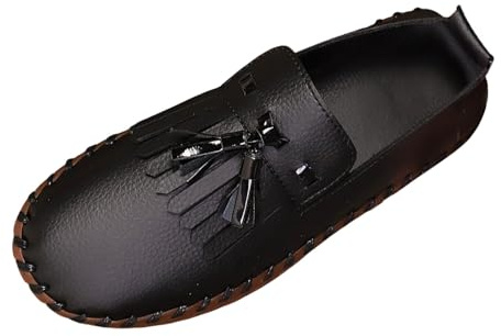 Mocassins pour femme - Mocassins plats - Confortables - Élégantes - Mary Jane - Pieds larges - En cuir - Respirants - Avec semelle épaisse - Chaussures de marche d'extérieur, Noir , 42