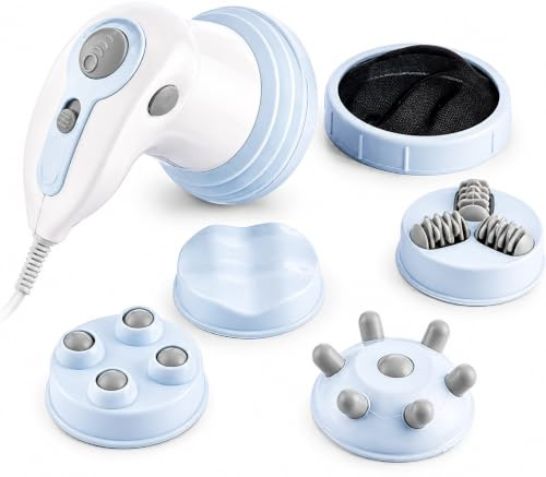 Appareil de Massage Anticellulite, Chaleur Infrarouge Réglable, Vitesse Ajustables, 5 Têtes Changeables, Rotation Vibration 5 en 1, Minceur Corps, Raffermissant Peau Jambes Ventre Bras Fessiers