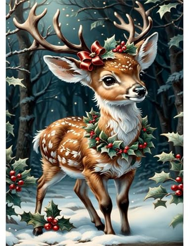 GLIDIAM Diamond Painting Weihnachten Rentier, Diamant Malerei Bilder Europäische Stechpalme, 30x40cm DIY Full Drill Basteln Erwachsene, Stickerei Kreuzstich Mosaik Geschenk für Wanddeko Wohnzimmer