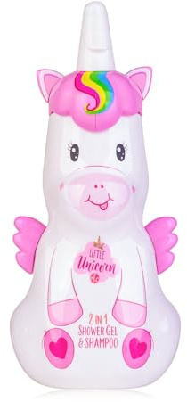Accentra 2-i-1 duschgel LITTLE UNICORN för kropp och hår - Vårdande dusch och schampo i enhörningsflaska, duschgel i enhörningsdesign, 400 ml, doft: vanilj, presentidé för barn och flickor