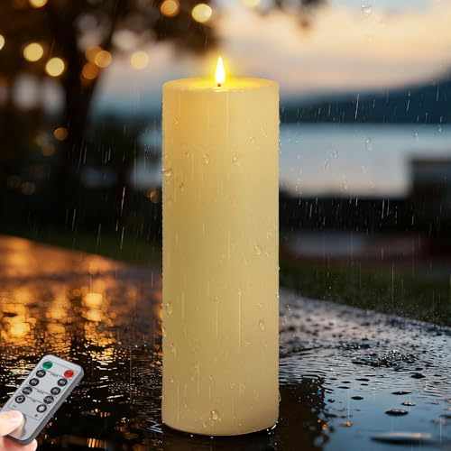 Ketom D10 × H30 cm Candele LED Fiamma Oscillante Grandi, Candela LED con Telecomando Timer, Impermeabile Candele a Batteria con Fiamma Finta, Decorazioni Natalizie Esterni, Pile Non Incluse