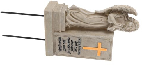 Homoyoyo Vase Commémoratif en Résine avec Statue d'ange Vintage Porte-Vase à Piquets pour Tombe Décoration de Cimetière Résistante Pot de Fleurs pour Sépulture Ornement Chérubin