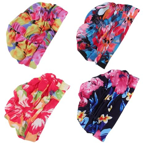 ULTECHNOVO Set 4 Cuffie da Nuoto Impermeabili in Nylon Stampa Colorata Antiscivolo Elastiche e Confortevoli Protezione Chioma Lunghi per Adulti Uomini e Donne Piscina e Sport Acquatici