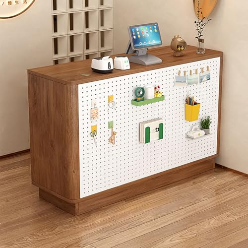NEONMAN Kontorsreceptionsdisk med Gör-det-själv-pegboard och låsbar låda - Stor Förvaringskassa för Butik, Kontor och Hotell(Brown+white,80x40x88cm)