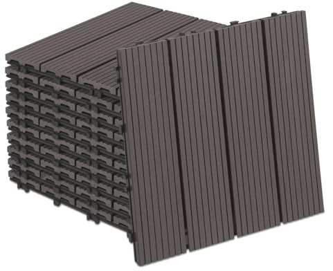 Vkechh WPC terrassplattor 30 x 30 cm i brun, 44 stycken (4 m²) med klicksystem, fuktbeständiga balkongplattor i träutseende, väderbeständig utomhusgolvbeläggning (WPC-kakel)