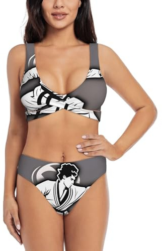 Karate-Highkick-Icon Print Women's 2 Piece Bikini Swimsuits Womens Bikini Bathing Suits for Summer Beach Pool Black