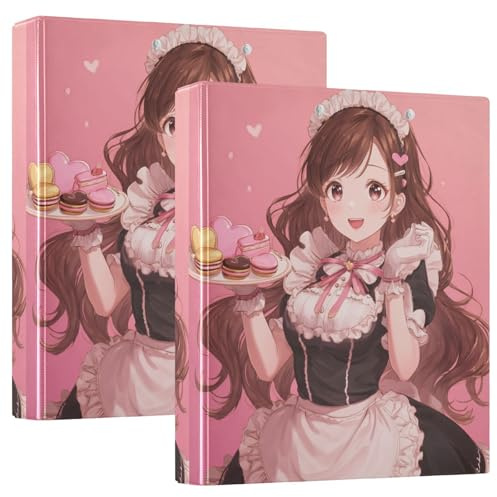 2 raccoglitori ad anelli rotondi da 3,8 cm con tasche interne, confezione da 1/2 raccoglitori per materiale scolastico, copertina rigida, motivo torta del deserto anime girl