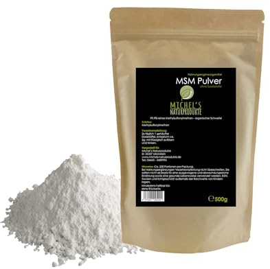 Michel´s Naturprodukte - MSM Pulver, 500g, 99,9% Reines Methylsulfonylmethan, Ohne Zusatzstoffe - Ohne Gentechnik – Vegan, Organischer Schwefel