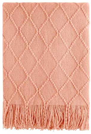 BOURINA Jeté de canapé texturé uni doux et décoratif tricoté, orange, 127 x 152 cm