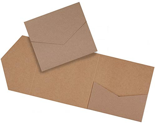 Papermane Pocketfold Karte Quadratisch 143 x 143 mm - Einladung Hochzeit - Blanko Klappgrußkarte recycelt (Kraft-braun, 50)