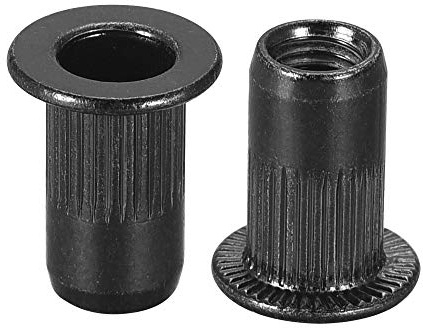 sourcing map M4 Rivet Nuts Carbon Steel Zinc-Plated Knurled Flat Head Threaded Insert Nut Black 20Pcs