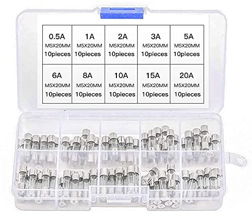Glass Tube Fuse, 100 PCS Fast Blow Fuses Quick Blow Car Tube Fuses Assorted Kit 0.2A 0.5A 1A 2A 3A 5A 8A 10A 15A 20A