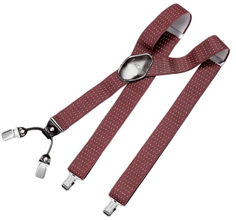 DonDon Bretelle da uomo eleganti extra forti 3,5 cm con 4 clip e toppa in pelle marrone