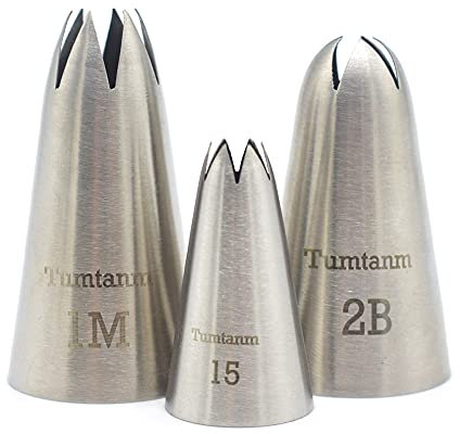 Tumtanm #1M #2B #15 Seamless Stainless Steel Large Icing Piping Nozzles, DIY Icing Nozzle Tool for Cupcakes