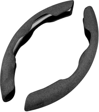 Ergocar Alcantara Sportlich Lenkradbezug D & Runde Forme Universal Modisch Segmentierte Auto Lenkradschutz Dauerhaft Anti-Rutsch Atmungsaktiv Lenkradhülle 38cm(15), Schwarz
