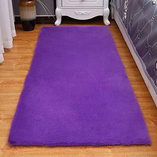 Zswpyq Hochflor Teppich Wohnzimmer Kunstfell Super Soft Einfarbig in Versch, Fellteppich ​Kunstfell Teppich Imitat in Creme Dicht Flauschig Seidiger Glanz,Lila,200 x 400 cm