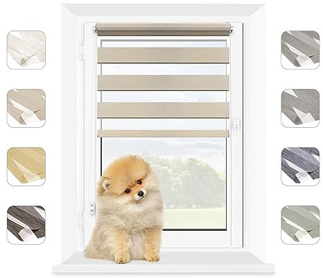 MARDOM Doppelrollo - Rollos für Fenster Ohne Bohren - Duo Rollo Tag und Nacht - Rollo Ohne Bohren - Doppelrollo Klemmfix, Fensterrollo Innen (Beige, 100x140 cm (Stoffbreite: 96)