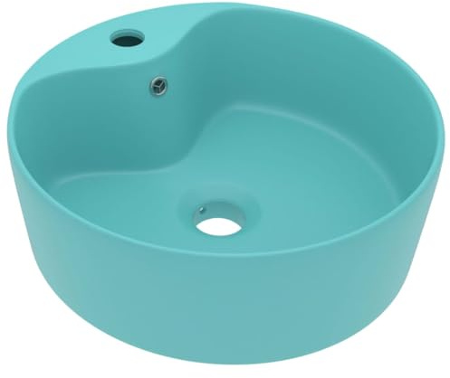 vidaXL Luxus Waschbecken mit Überlauf Waschschale Aufsatzwaschbecken Waschtisch Waschplatz Handwaschbecken Matt Hellgrün 36x13cm Keramik
