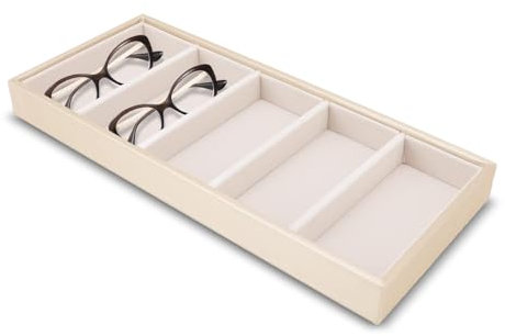 HERCHR Brillenbox Für Mehrere Brillen, Brille Aufbewahrungsbox Organizer, 5 Fächer Samt Brillenbox Schmuckschale Uhr Schmuck Stapelbar Brillenkoffer, Damen Sonnenbrillen-Tablett Sonnenbrillenablage