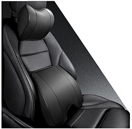 ZLOHPAE Car Lumbar Pillow and Car Neck Pillow Kit Memory Foam Ergonomic Seat Cushion, Relieve Driving Fatigue, Comfortable Neck and Back, Suitable for Car Seats Office Chairs, etc. (Black)
