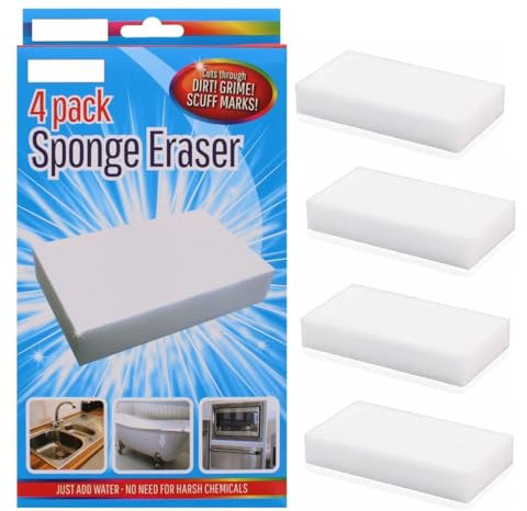 Magic Eraser Sponge For Cleaning Car Walls Polishing Kitchen Surface Heavy Duty Foam Non Scratch Scuff Remover Sponges Wall Mark Removal Stain Cleaner Scrubber Pads Wipes Dirt Grime (Pack of 4)